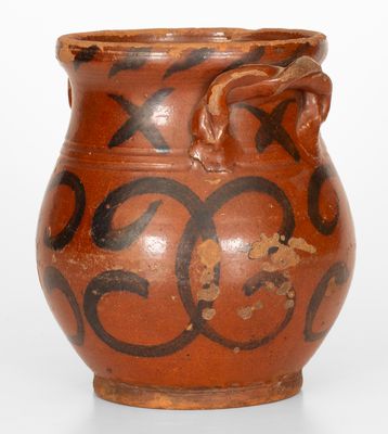 Scarce Redware Jar with Rope Handles att. David Mandeville, Circleville, NY, c1830