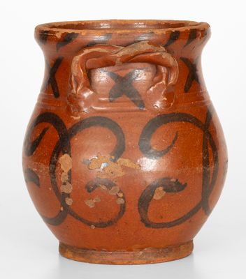 Scarce Redware Jar with Rope Handles att. David Mandeville, Circleville, NY, c1830