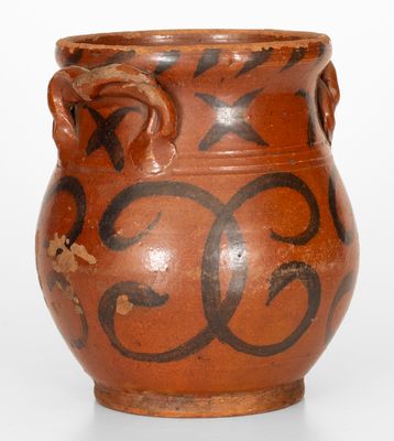 Scarce Redware Jar with Rope Handles att. David Mandeville, Circleville, NY, c1830