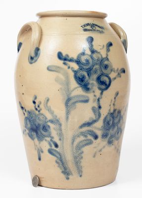 Very Fine 3 Gal. T. H. WILLSON / HARRISBURG, PA Stoneware Jar w/ Elaborate Floral Decoration