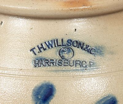 Very Fine 3 Gal. T. H. WILLSON / HARRISBURG, PA Stoneware Jar w/ Elaborate Floral Decoration