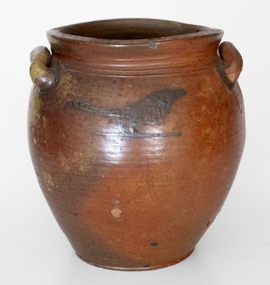 Exceedingly Rare and Important Adam States (NYC / NJ / CT) Stoneware Bird Jar, 18th century