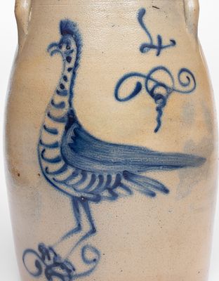 Very Rare 4 Gal. CORTLAND Stoneware Churn w/ Elaborate Goony Bird Decoration