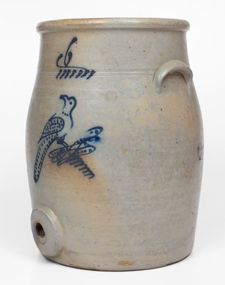 6 Gal. Stoneware Water Cooler with Slip-Trailed Bird Decoration attrib. Akron, OH