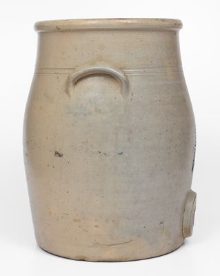 6 Gal. Stoneware Water Cooler with Slip-Trailed Bird Decoration attrib. Akron, OH