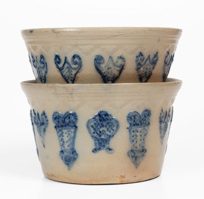 Unusual Northeastern U.S. Stoneware Flowerpot with Relief Decoration