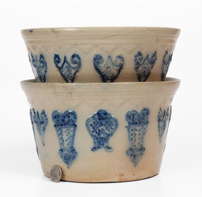 Unusual Northeastern U.S. Stoneware Flowerpot with Relief Decoration