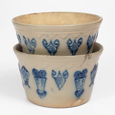 Unusual Northeastern U.S. Stoneware Flowerpot with Relief Decoration