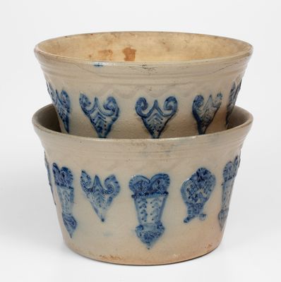 Unusual Northeastern U.S. Stoneware Flowerpot with Relief Decoration