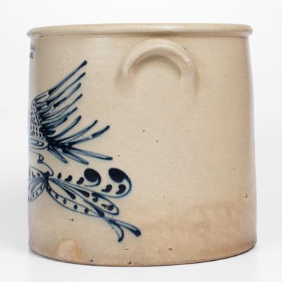 Very Fine WM. E. WARNER / WEST TROY Stoneware Crock w/ Elaborate Flying Eagle Decoration