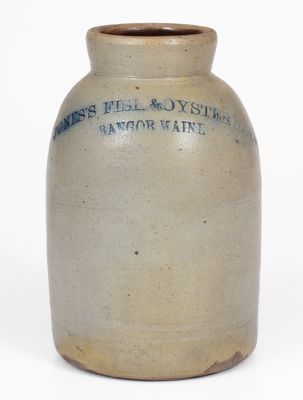 Rare JONES S FISH & OYSTER HOUSE / BANGOR, MAINE Stoneware Oyster Jar