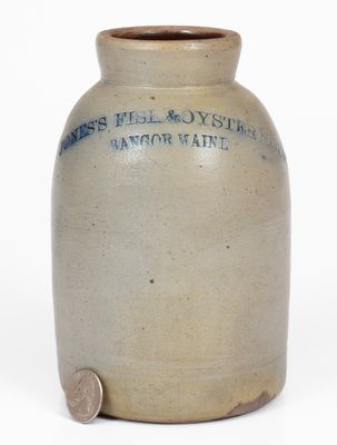 Rare JONES S FISH & OYSTER HOUSE / BANGOR, MAINE Stoneware Oyster Jar