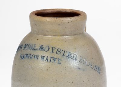 Rare JONES S FISH & OYSTER HOUSE / BANGOR, MAINE Stoneware Oyster Jar