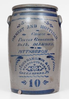 Very Fine 10 Gal. PITTSBURGH Stoneware Advertising Jar by JAMES HAMILTON & CO.