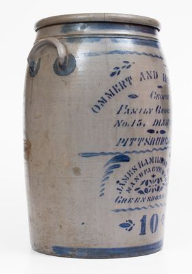 Very Fine 10 Gal. PITTSBURGH Stoneware Advertising Jar by JAMES HAMILTON & CO.