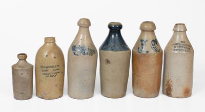 Six American Salt-Glazed Stoneware Bottles