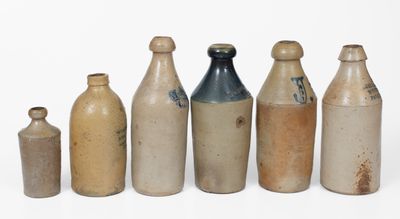 Six American Salt-Glazed Stoneware Bottles