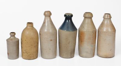 Six American Salt-Glazed Stoneware Bottles