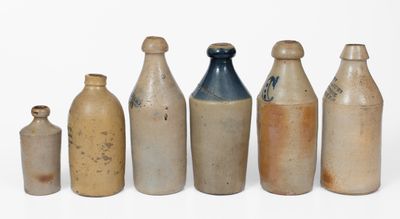 Six American Salt-Glazed Stoneware Bottles