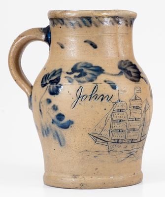 The John Bradley Incised Ship Growler, Remmey Family Masterwork, Philadelphia, PA