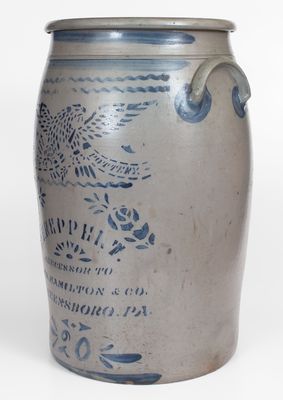 Fine 20 Gal. EAGLE POTTERY Stoneware Jar, T.F. REPPERT / SUCCESSOR TO / JAS. HAMILTON