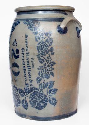 Rare and Fine 20 Gal. Stoneware Jar w/ Elaborate Rose Decoration, James Hamilton, Greensboro, PA