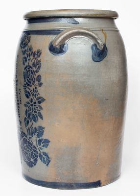 Rare and Fine 20 Gal. Stoneware Jar w/ Elaborate Rose Decoration, James Hamilton, Greensboro, PA