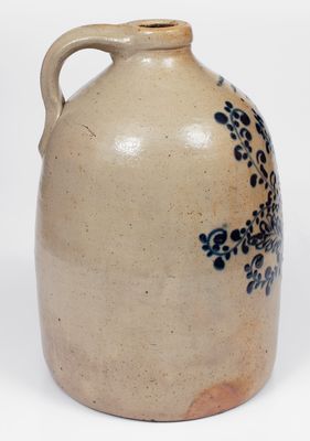 Fine WM. E. WARNER / WEST TROY Stoneware Jug w/ Elaborate Slip-Trailed Foliate Decoration