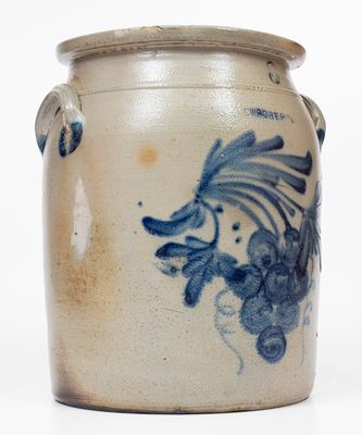 Extremely Rare M. & T. MILLER / NEWPORT, PA 3 Gal. Stoneware Jar w/ Grapes Decoration