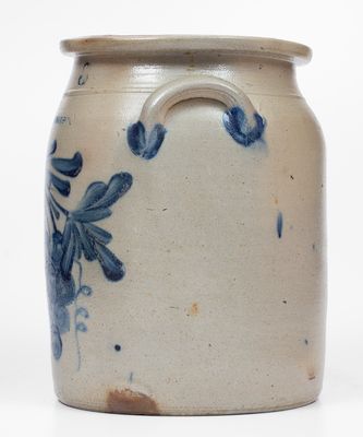 Extremely Rare M. & T. MILLER / NEWPORT, PA 3 Gal. Stoneware Jar w/ Grapes Decoration