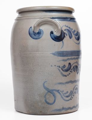 Fine 3 Gal. Greensboro, PA Stoneware Jar w/ Elaborate Freehand Vine Decoration