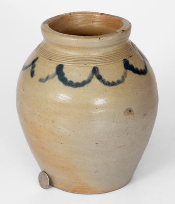 Small-Sized Ovoid Stoneware Jar w/ Swag Decoration, Manhattan, early 19th century