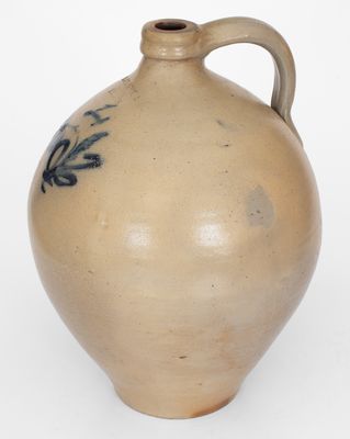 4 Gal. N. CLARK & CO. / LYONS Ovoid Stoneware Jug w/ Floral Decoration