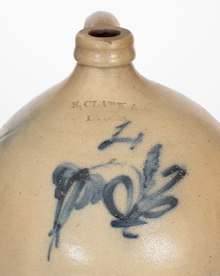 4 Gal. N. CLARK & CO. / LYONS Ovoid Stoneware Jug w/ Floral Decoration