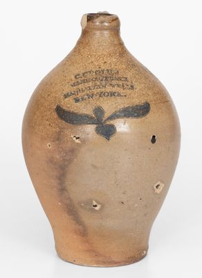 Small-Sized C. CROLIUS / MANHATTAN-WELLS / NEW-YORK Incised Stoneware Jug