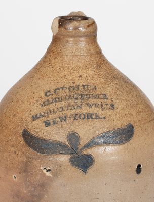 Small-Sized C. CROLIUS / MANHATTAN-WELLS / NEW-YORK Incised Stoneware Jug