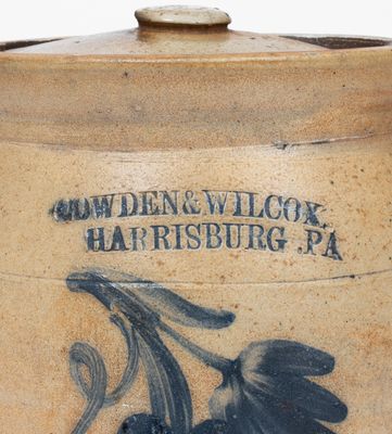 COWDEN & WILCOX / HARRISBURG, PA Stoneware Lidded Jar w/ Grapes Decoration