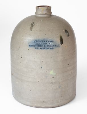 Rare 3 Gal. SALISBURY, Maryland Stoneware Advertising Jug