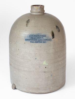 Rare 3 Gal. SALISBURY, Maryland Stoneware Advertising Jug