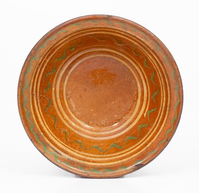 Mid-Atlantic Redware Bowl w/ Green and Yellow Slip Decoration, possibly Hagerstown, MD