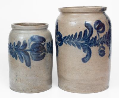 Lot of Two: Stoneware Jars w/ Floral Decoration, Baltimore, MD, circa 1825