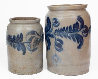 Lot of Two: Stoneware Jars w/ Floral Decoration, Baltimore, MD, circa 1825