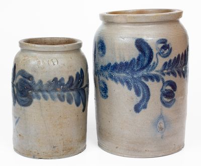 Lot of Two: Stoneware Jars w/ Floral Decoration, Baltimore, MD, circa 1825