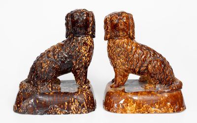 Lot of Two: Rockingham-Glazed Spaniel Doorstops, probably East Liverpool, Ohio