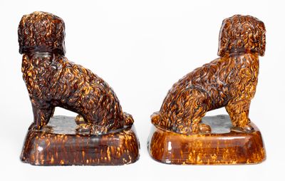 Lot of Two: Rockingham-Glazed Spaniel Doorstops, probably East Liverpool, Ohio