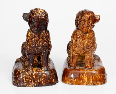 Lot of Two: Rockingham-Glazed Spaniel Doorstops, probably East Liverpool, Ohio