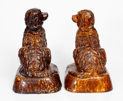 Lot of Two: Rockingham-Glazed Spaniel Doorstops, probably East Liverpool, Ohio