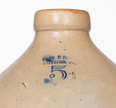 Unusual 5 Gal. EVAN R. JONES / PITTSTON, PA Stoneware Jug Inscribed 