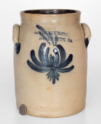 1 Gal. COWDEN & WILCOX / HARRISBURG, PA Stoneware Jar w/ Floral Decoration