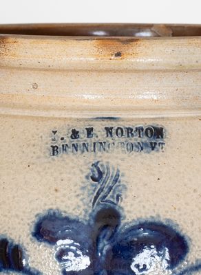 2 Gal. J. & E. NORTON / BENNINGTON, VT Stoneware Jar w/ Slip-Trailed Floral Decoration